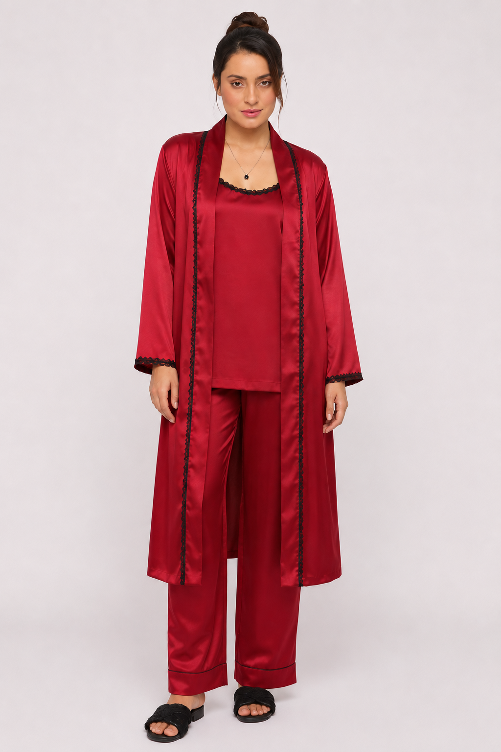 Maroon Shamoz Silk 3 Piece Gown Set