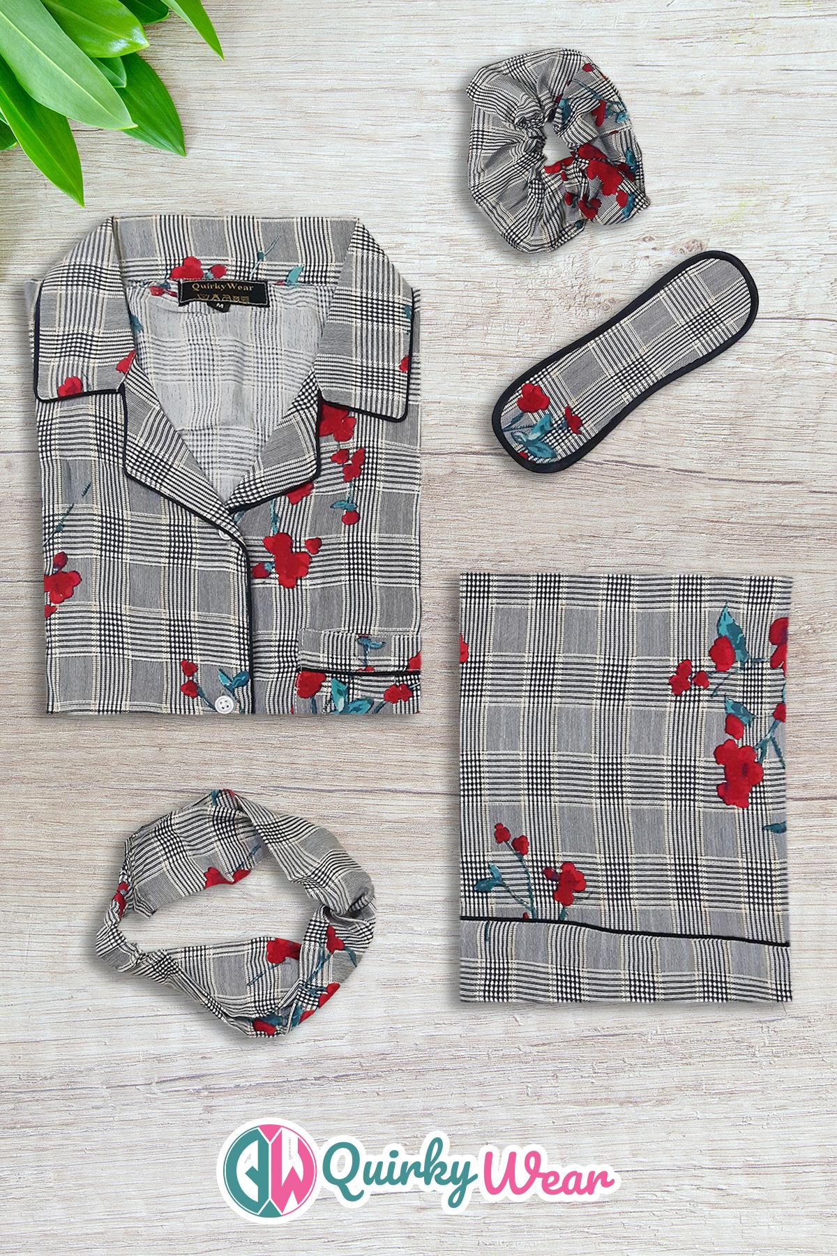 Check Pane Linen Pajama Set