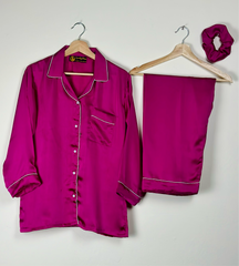 Purplish Pink Silk Pajama Set