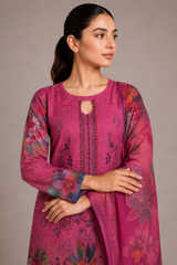 3-Piece Doria Lawn Suit with Full Embroidered Shirt with Printed Daman and Printed Dupatta - Baby Pink