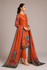 3-Piece Doria Lawn Suit with Full Embroidered Shirt with Printed Daman and Printed Dupatta - Yellow