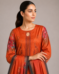 3-Piece Doria Lawn Suit with Full Embroidered Shirt with Printed Daman and Printed Dupatta - Yellow