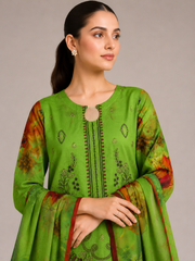 3-Piece Doria Lawn Suit with Full Embroidered Shirt with Printed Daman and Printed Dupatta - Green