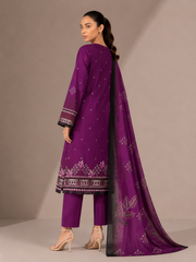 3-Piece Doria Lawn Suit with Full Embroidered Shirt with Printed Daman and Printed Dupatta - Indigo