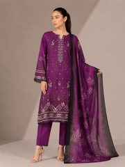 3-Piece Doria Lawn Suit with Full Embroidered Shirt with Printed Daman and Printed Dupatta - Indigo
