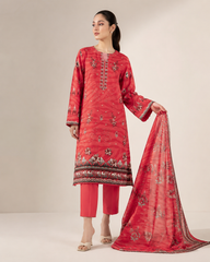 3-Piece Doria Lawn Suit with Full Embroidered Shirt with Printed Daman and Printed Dupatta - Pink