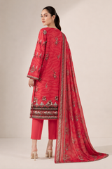 3-Piece Doria Lawn Suit with Full Embroidered Shirt with Printed Daman and Printed Dupatta - Pink
