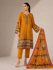 3-Piece Doria Lawn Suit with Full Embroidered Shirt with Printed Daman and Printed Dupatta - Mango Yellow