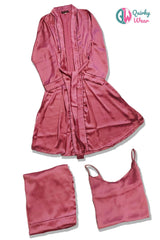 Magenta Silk 3 Piece Gown Set