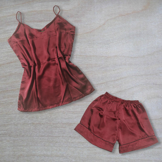 Maroon Silk Camisole Set