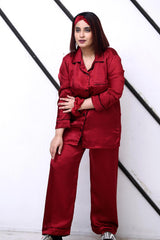 Maroon Silk Pajama Set