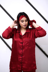 Maroon Silk Pajama Set