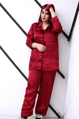 Maroon Silk Pajama Set