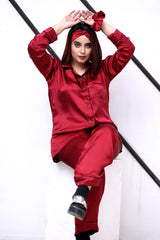 Maroon Silk Pajama Set