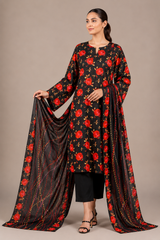 Black Floral Printed 3-Piece Lawn Suit | Digital Print Kurta, Trouser & Dupatta