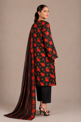 Black Floral Printed 3-Piece Lawn Suit | Digital Print Kurta, Trouser & Dupatta