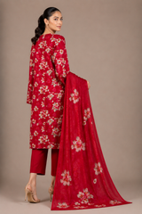 Red Floral Printed 3-Piece Lawn Suit | Digital Print Kurta, Trouser & Dupatta