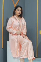 T-Pink Silk 3 Piece Gown Set