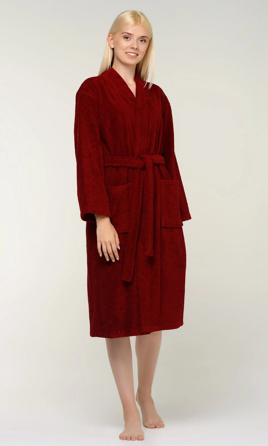 Elegant Maroon Cotton Terry Bathrobe