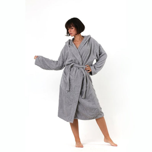 Elegant Grey Cotton Terry Bathrobe