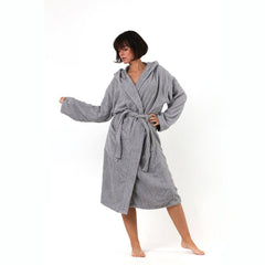 Elegant Grey Cotton Terry Bathrobe