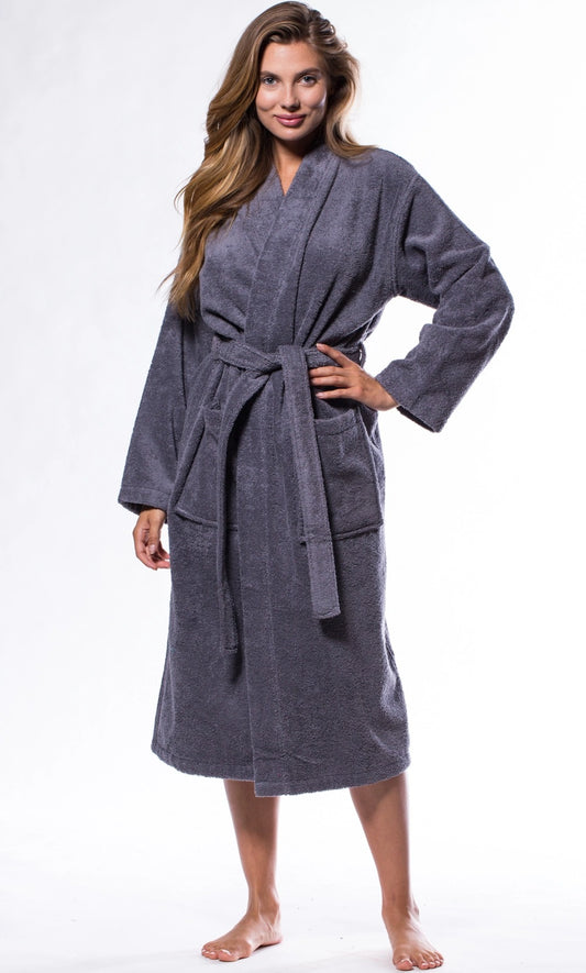 Elegant Charcoal Grey Cotton Terry Bathrobe