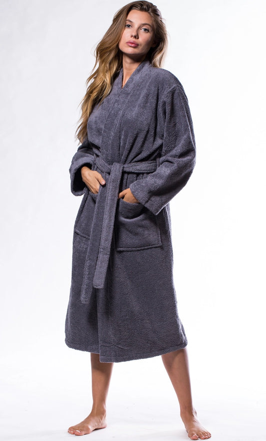 Elegant Charcoal Grey Cotton Terry Bathrobe