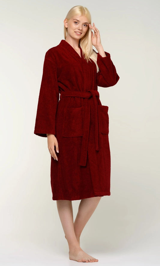 Elegant Maroon Cotton Terry Bathrobe